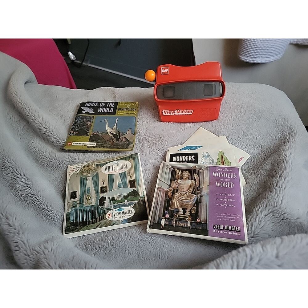 Vintage Viewmaster Unit W 3 Reel Sets 1 New Sealed White House Birds Wonders
